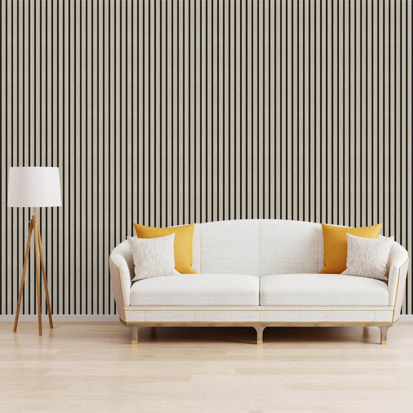 White Acoustic Wood Wall Panel Thin Slat Series 1 - 240x60cm - Tuda Grass